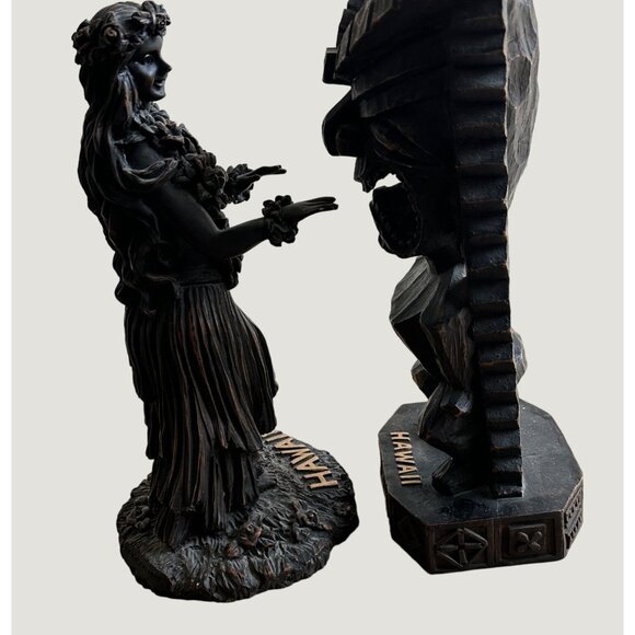 Unbranded Hawaiian Hula Dancer & Tiki God Figurine Set - Wood Look Resin Collect - Picture 3 of 10